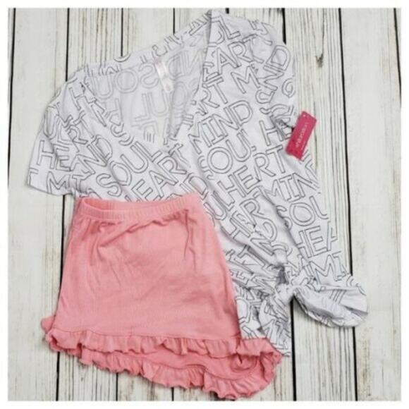 Xhilaration Pink & White 2 piece Pajama Set Size Small Summer Beach - Picture 1 of 6